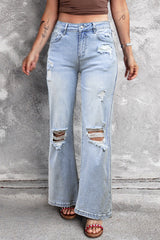 DEAR-LOVER Beau Blue Vintage Light Wash Distressed Flare Jeans Beau Blue 93%Cotton+5%polyester+2%Elastane Jeans JT's Designer Fashion