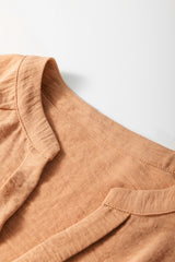 Straw Yellow Solid Color Shirred Cuff Notch V Neck Blouse Blouses & Shirts JT's Designer Fashion