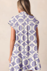 Sky Blue Printed Shirt Collar Half Button A-line Mini Dress Dresses JT's Designer Fashion