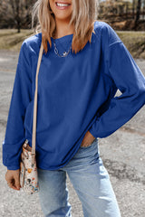 Dark Blue Ribbed Corduroy Oversized Sweatshirt Sweatshirts & Hoodies JT's Designer Fashion