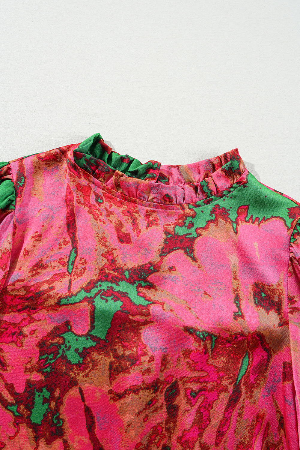 Rose Abstract Print Frilly Neckline Puff Sleeve Blouse Blouses & Shirts JT's Designer Fashion