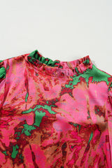 Rose Abstract Print Frilly Neckline Puff Sleeve Blouse Blouses & Shirts JT's Designer Fashion