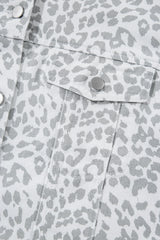 White Leopard Printed Flap Pocket Denim Jacket Denim Jackets JT's Designer Fashion