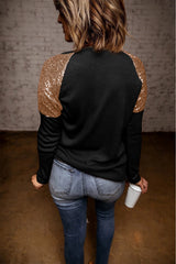 Black Sequin Shoulder Long Sleeve Top Long Sleeve Tops JT's Designer Fashion