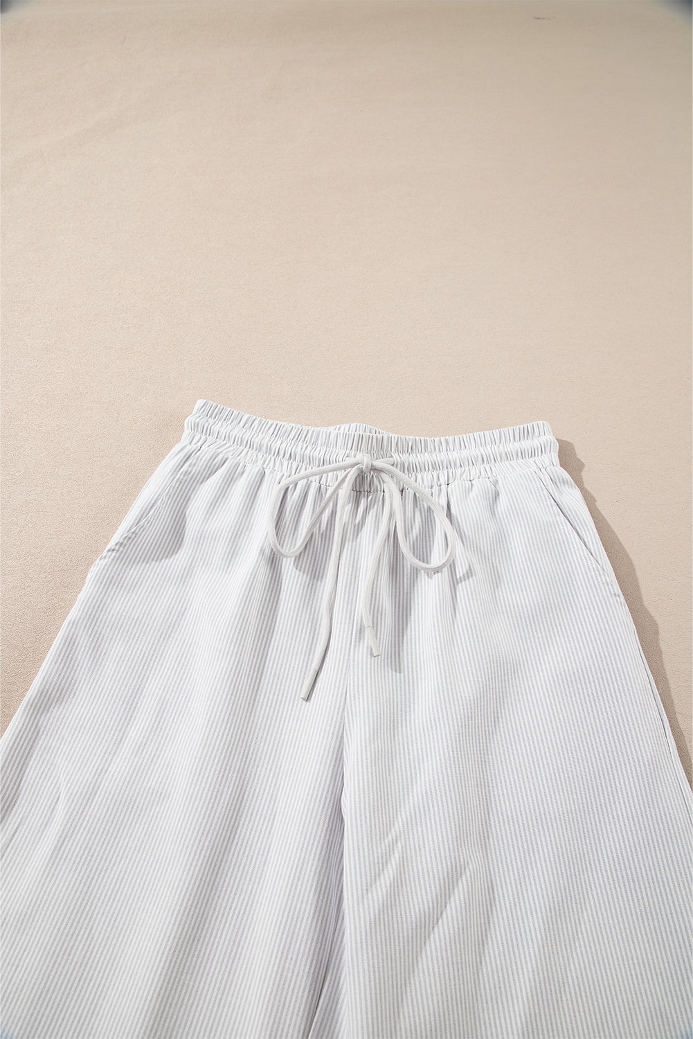 Gray Stripe Zipped up Collar Ruffled Sleeve Tee and Wide Leg Pants 2pcs Outfit Pant Sets JT's Designer Fashion