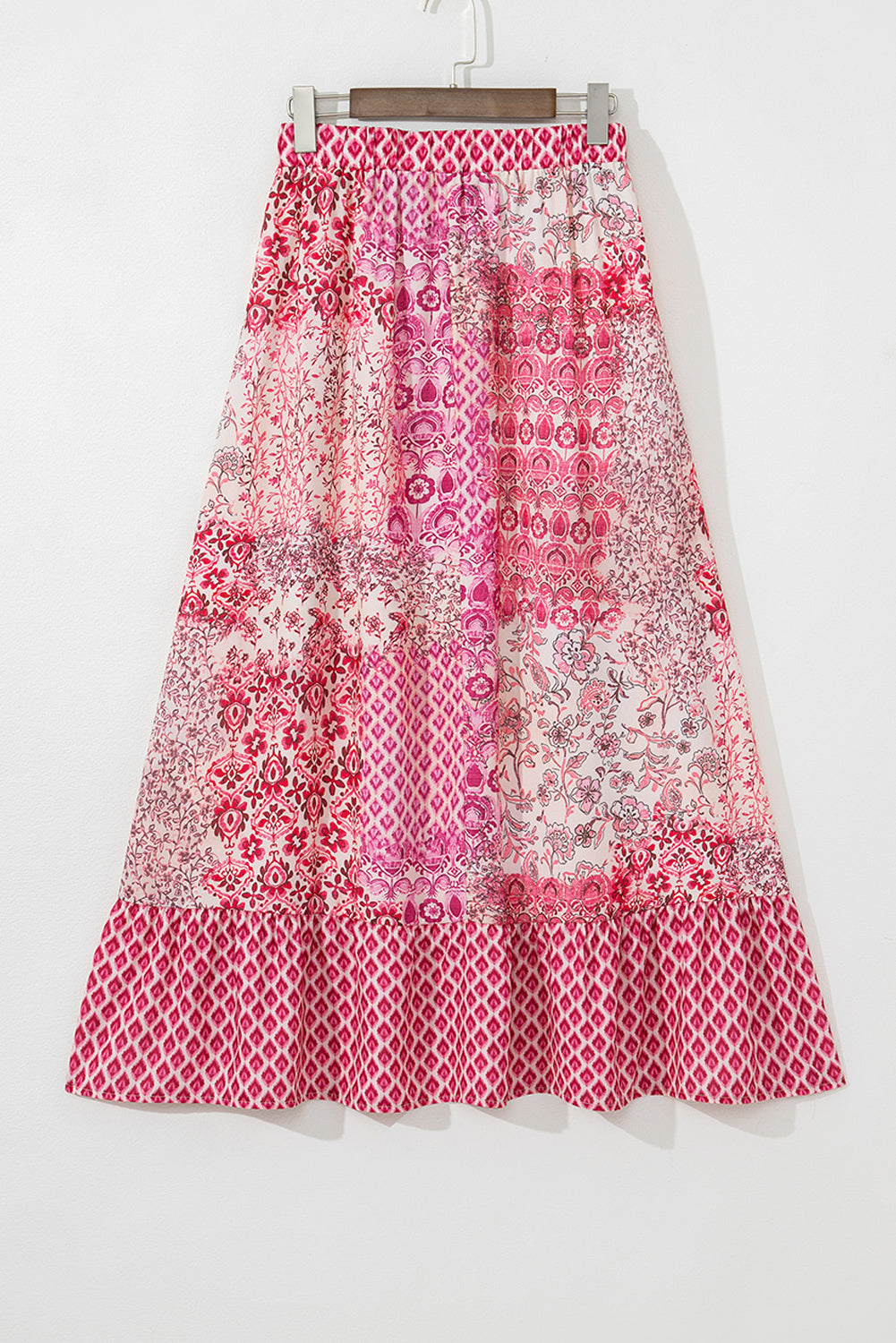Red Boho Pattern Print Tassel Drawstring High Waist Maxi Dress Skirts & Petticoat JT's Designer Fashion