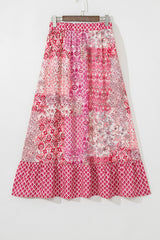Red Boho Pattern Print Tassel Drawstring High Waist Maxi Dress Skirts & Petticoat JT's Designer Fashion