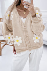 Parchment Elegant Flower Decor Button Front Cardigan Cardigans JT's Designer Fashion
