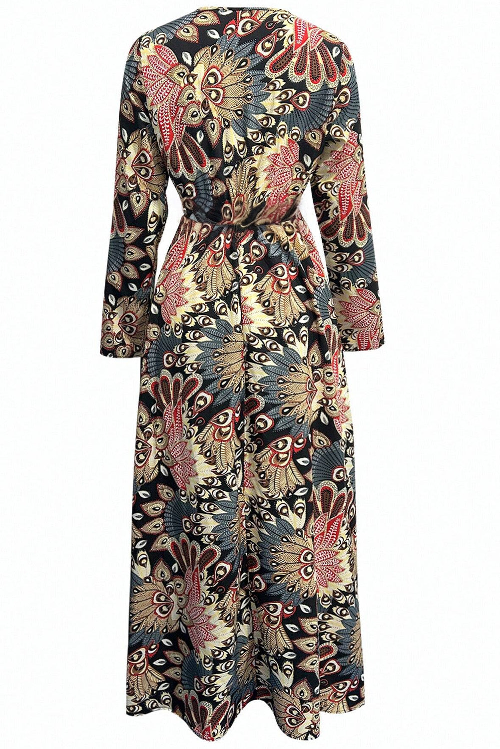 Black Floral Print V Neck Wrap High Waist Long Dress Maxi Dresses JT's Designer Fashion