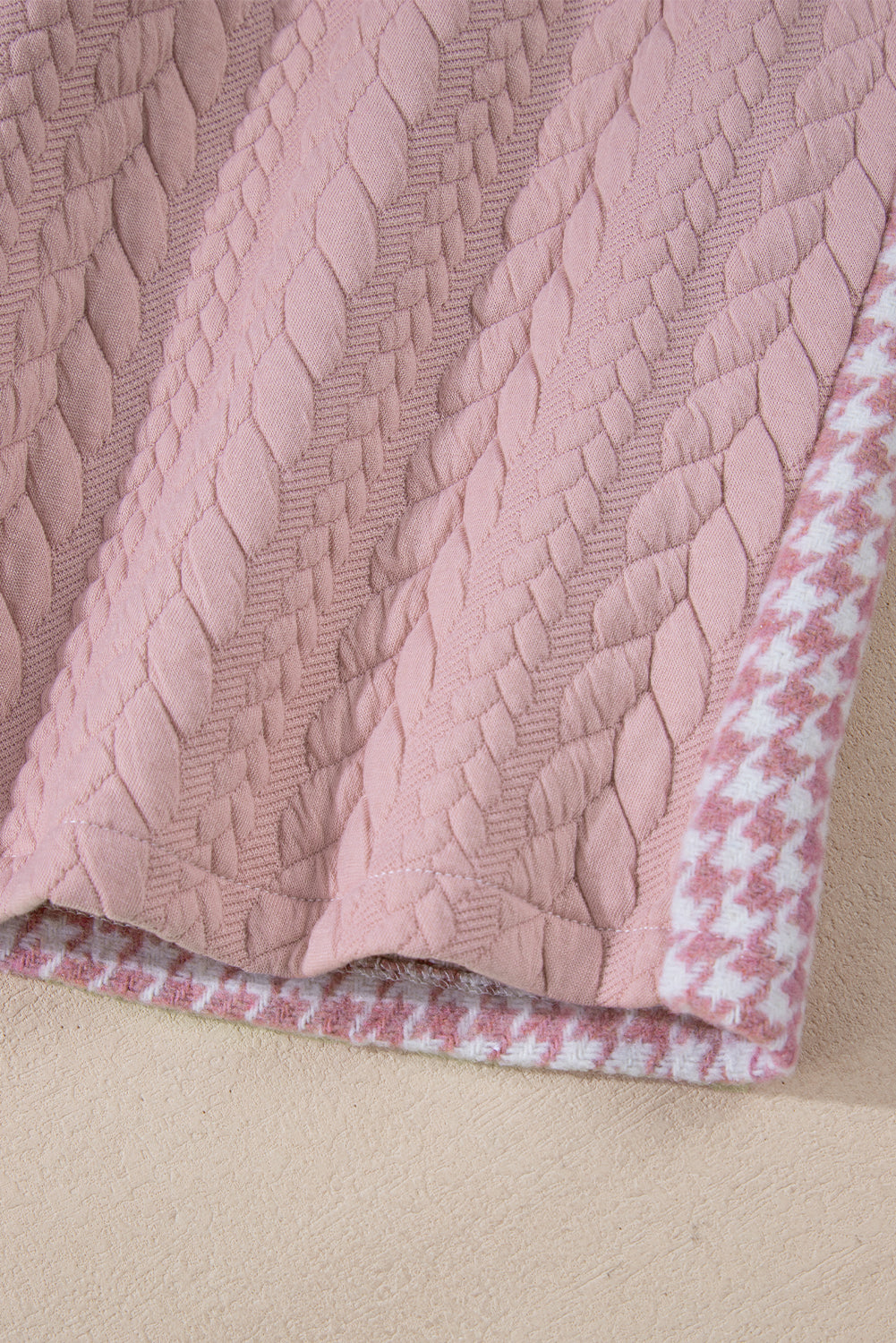 Pink Houndstooth Color Contrast Textured Patchwork Loose Shacket Jackets JT's Designer Fashion