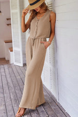 Goat Buttoned Vest Drawstring Wide Leg Pants 2pcs Set Pant Sets JT's Designer Fashion