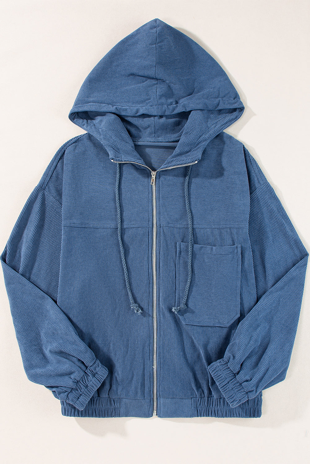 Real Teal Corduroy Drawstring Hooded Pocket Zip Up Jacket Jackets JT's Designer Fashion
