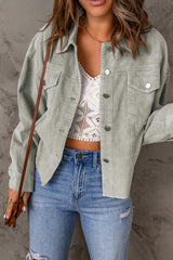 Sky Blue Raw Hem Flap Pockets Cropped Corduroy Jacket Jackets JT's Designer Fashion