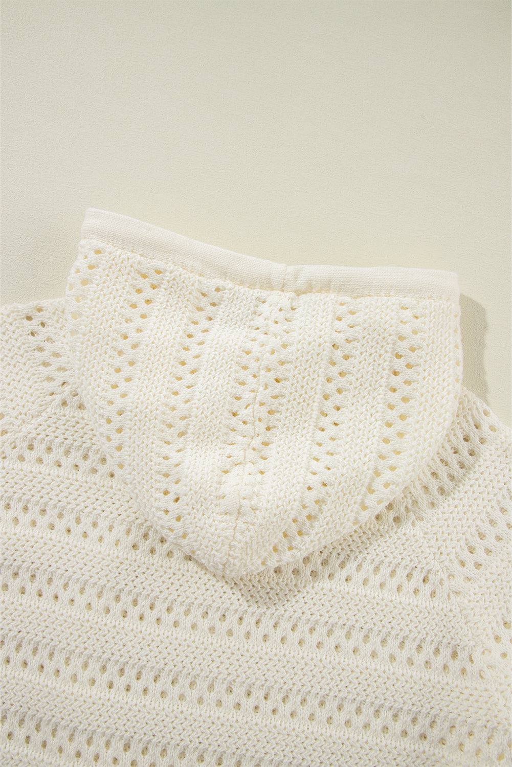 White Pointelle Knit Raglan Sleeve Hooded Sweater Sweaters JT's Designer Fashion