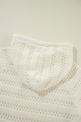 White Pointelle Knit Raglan Sleeve Hooded Sweater Sweaters JT's Designer Fashion