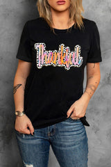 White Thankful Cow Print Crew Neck T Shirt Graphic Tees JT's Designer Fashion