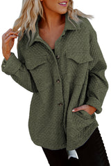 Green Retro Quilted Flap Pocket Button Shacket Jackets JT's Designer Fashion