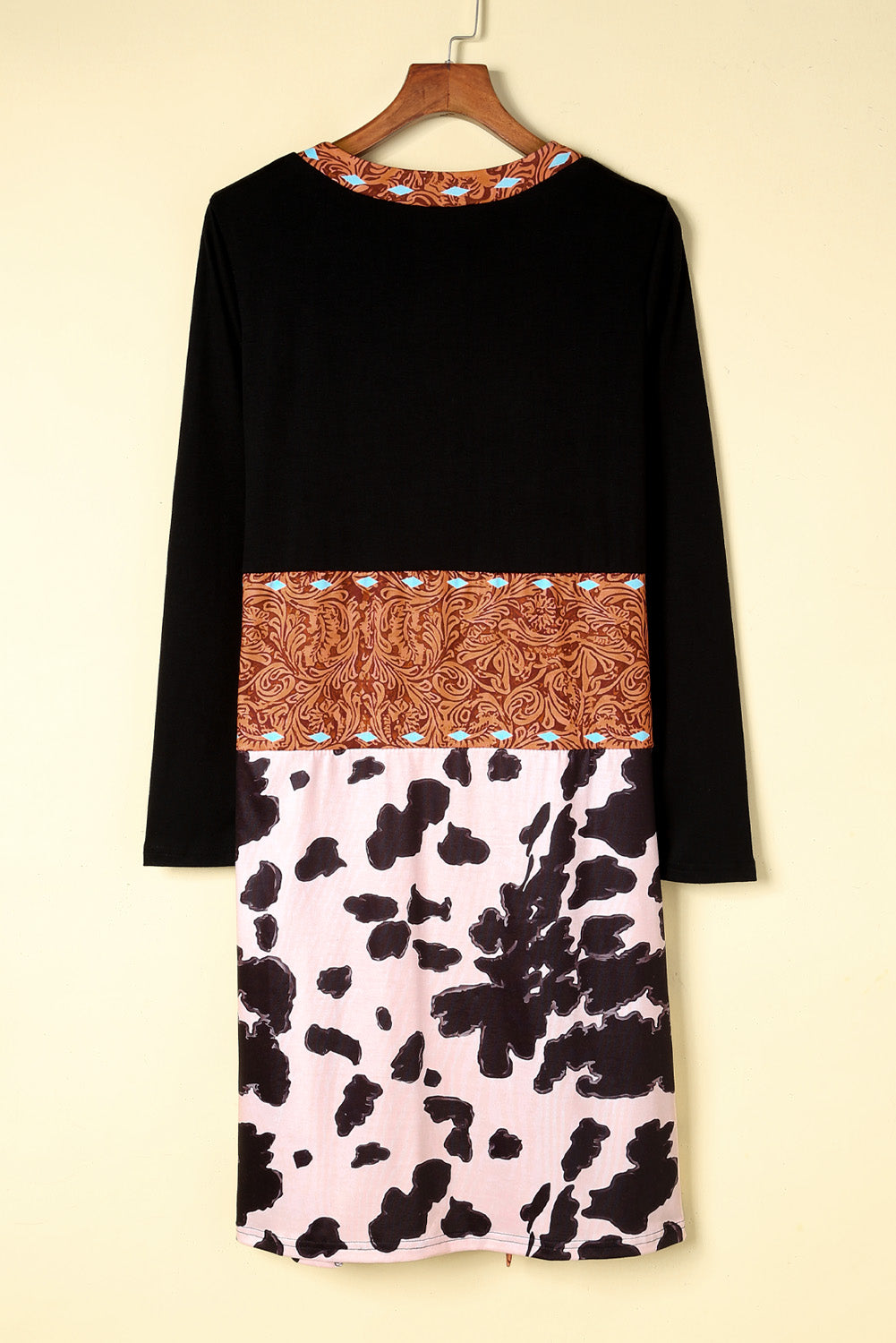 Black Western Pattern Cow Patchwork Open Front Cardigan Sweaters & Cardigans JT's Designer Fashion