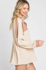Apricot Oversized Knit Top With Waffle Contrast Long Sleeve Tops JT's Designer Fashion
