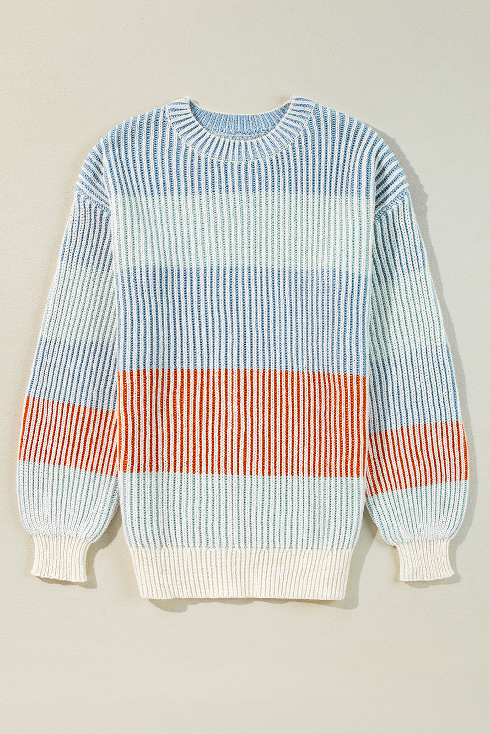 Multicolour Colorblock Textured Knit Bubble Sleeve Sweater Sweaters JT's Designer Fashion