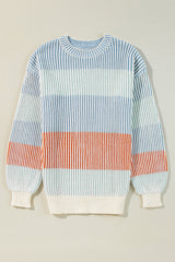 Multicolour Colorblock Textured Knit Bubble Sleeve Sweater Sweaters JT's Designer Fashion