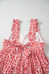 Pink Geometric Print Knot Back Sleeveless Ruffle Hem Dress Midi Dresses JT's Designer Fashion