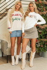 White Thankful Ivory Embroidered Sweater Sweaters JT's Designer Fashion