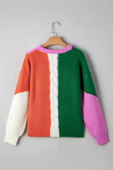 Desert Gold Color Block Textured Knit Drop Shoulder Loose Fit Sweater Sweaters JT's Designer Fashion