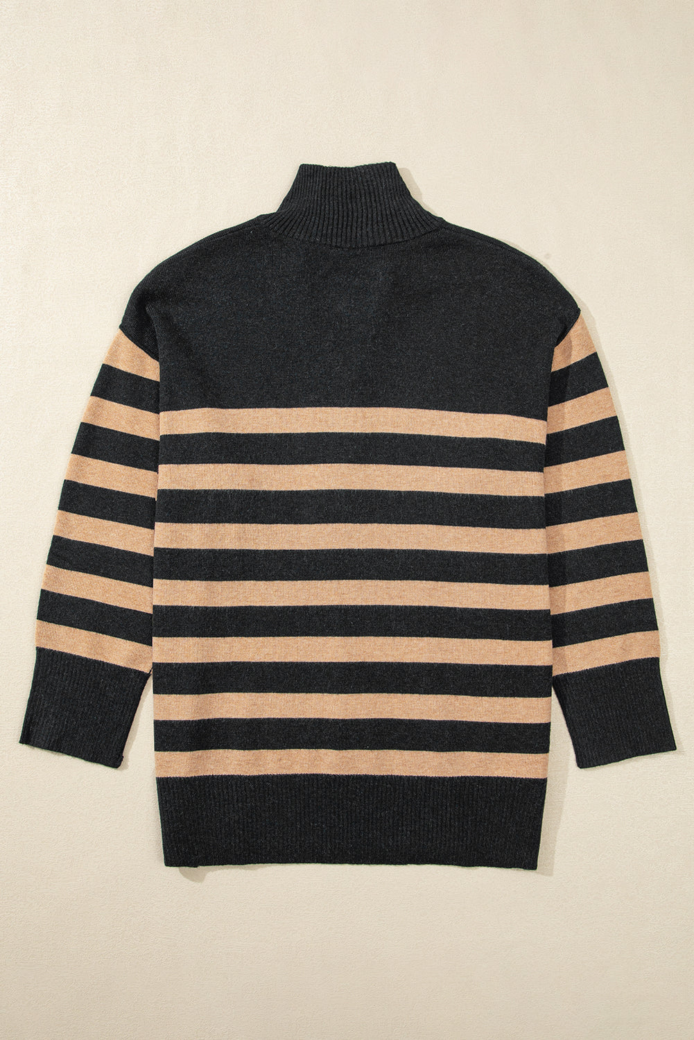 Black Stripe Collared Quarter Zipper Oversized Sweater Sweaters JT's Designer Fashion