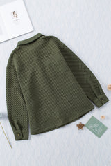 Green Retro Quilted Flap Pocket Button Shacket Jackets JT's Designer Fashion