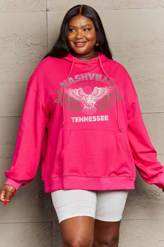 Simply Love Full Size NASHVILLE TENNESSEE Graphic Hoodie Hot Pink Graphic Sweatshirts JT's Designer Fashion