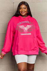 Simply Love Full Size NASHVILLE TENNESSEE Graphic Hoodie Hot Pink Graphic Sweatshirts JT's Designer Fashion