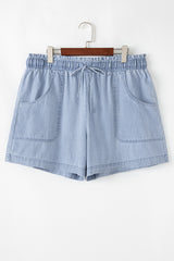 Beau Blue Pocketed Drawstring High Waist Plus Size Denim Shorts Plus Size Bottoms JT's Designer Fashion