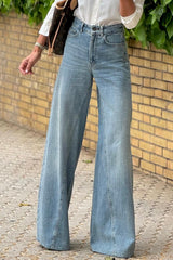 Dusk Blue Acid Wash Extra Wide Leg High Waist Long Jeans Jeans JT's Designer Fashion