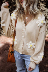 Parchment Elegant Flower Decor Button Front Cardigan Cardigans JT's Designer Fashion