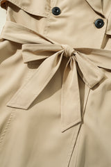 Pale Khaki Solid Color Lapel Collar Waist Tie Wind Coat Coats JT's Designer Fashion