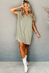 Laurel Green Buttoned Collar Shift T-shirt Mini Dress Mini Dresses JT's Designer Fashion