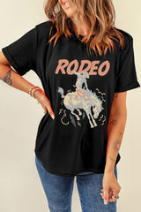 Black RODEO Cowboy Graphic Crewneck T Shirt Graphic Tees JT's Designer Fashion
