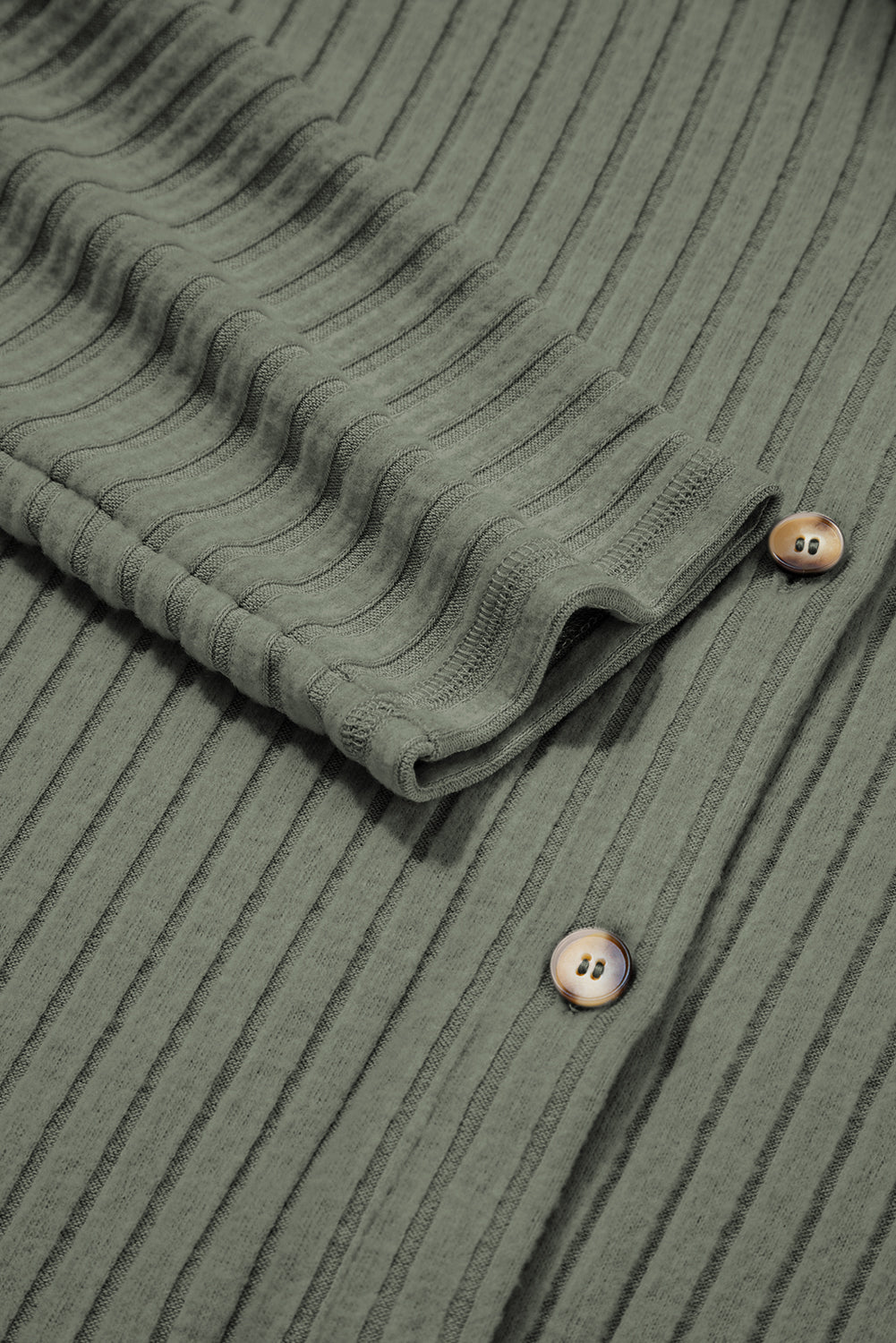 Mist Green Thermal Ribbed Texture Drop Shoulder Button Up Shacket Jackets JT's Designer Fashion