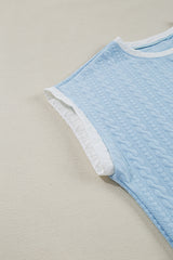 Beau Blue Textured Colorblock Edge Tank Top High Waist Pants Set Pant Sets JT's Designer Fashion
