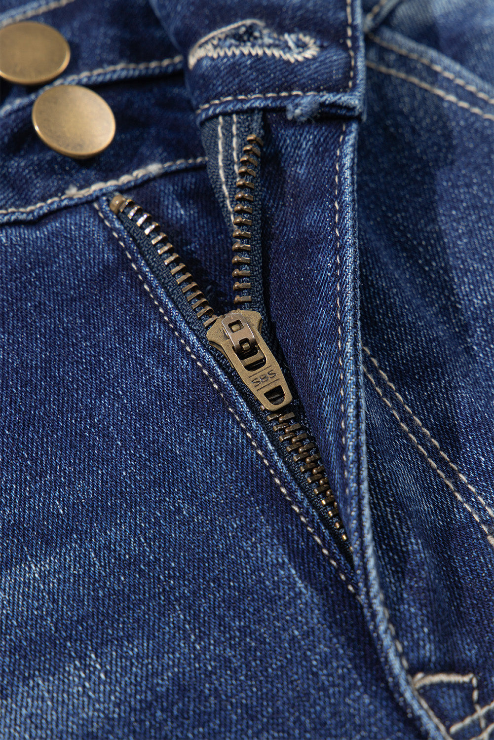 Sail Blue High Rise Dual Button Distressed Raw Hem Flared Jeans Jeans JT's Designer Fashion