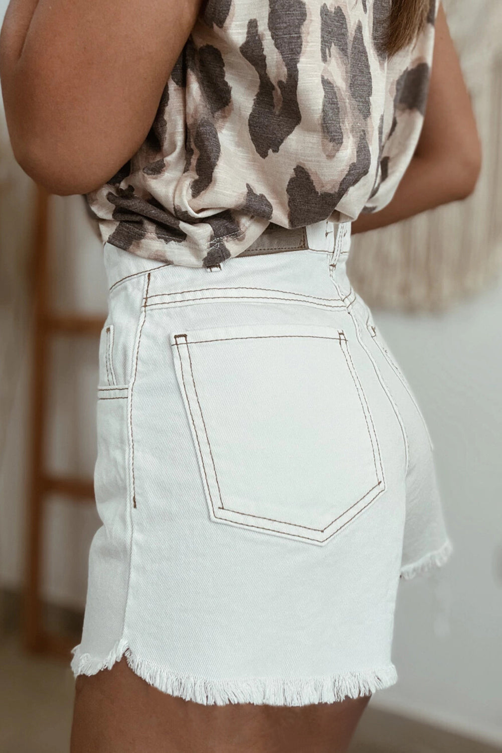 White Raw Hem High Waist Denim Shorts Denim Shorts JT's Designer Fashion