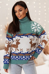 Canton Christmas Reindeer Snowflake Colorblock Turtleneck Sweater Sweaters JT's Designer Fashion