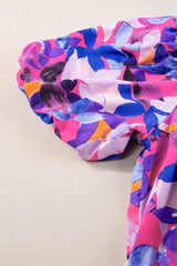 Purple Flower Print Short Puff Sleeve Ruffled Dress Floral Dresses JT's Designer Fashion