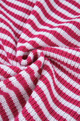 Pink Stripe Zip up Collar Drop Shoulder Sweater Sweaters JT's Designer Fashion