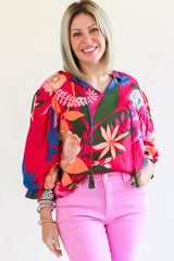 Rose Blooming Flower Print Ruffled Puff Sleeve Blouse Blouses & Shirts JT's Designer Fashion