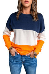 Colorblock Orange Contrast Stitching Sweatshirt with Slits Sweatshirts & Hoodies JT's Designer Fashion