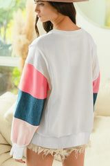 White French Terry Color Block Long Sleeve Top Long Sleeve Tops JT's Designer Fashion