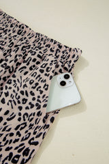 Brown Leopard Half Zipper Collared Ruffled Sleeve Top and Short Set Short Sets JT's Designer Fashion