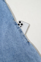 Beau Blue Short Sleeve Collared Patched Pocket Denim Mini Dress Mini Dresses JT's Designer Fashion